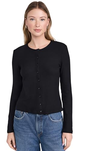 Leset Women's Lauren Classic Cardigan, Black, XS at Amazon Women's